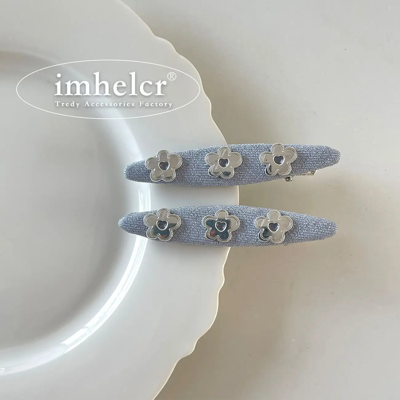 YANYE Niche Design Artistic Elegant Retro Flower Denim Blue Folder Alligator Hair Accessories Hairpin Hair Clip For Women