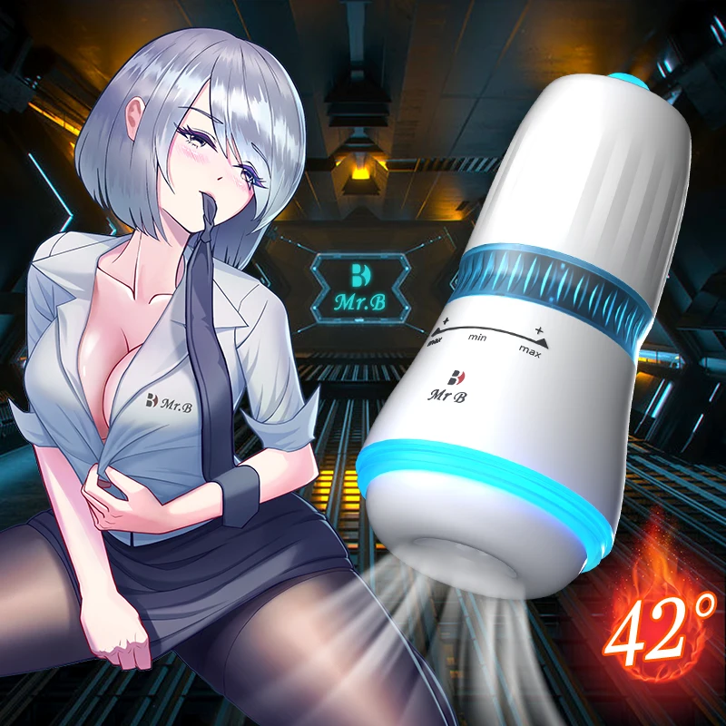 Rotation Heating Male Masturbator Cup Soft Sex Toys White Vagina Adult Endurance Exercise Sex Products with Cool Night Light