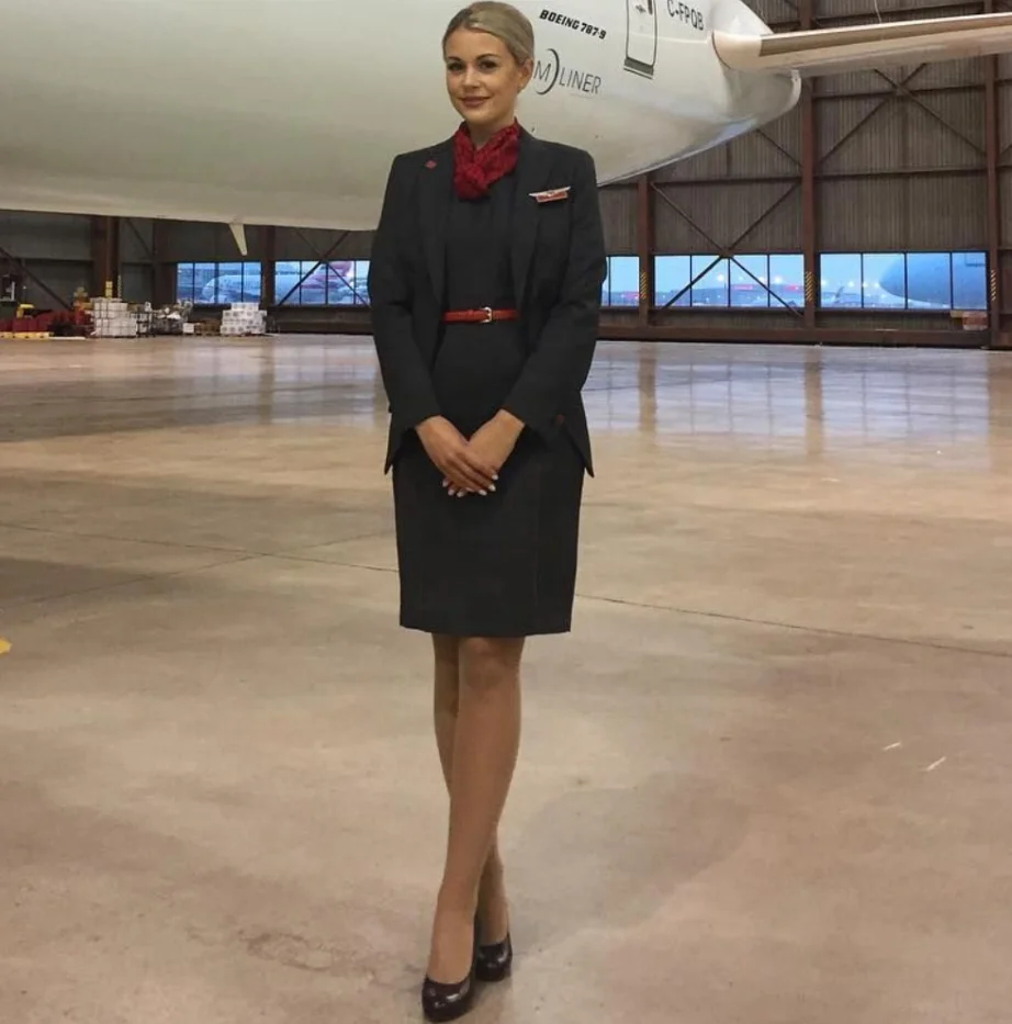 Air hostess costume black or grey color cabin crew dress custom high quality Canada airway stewardess uniform