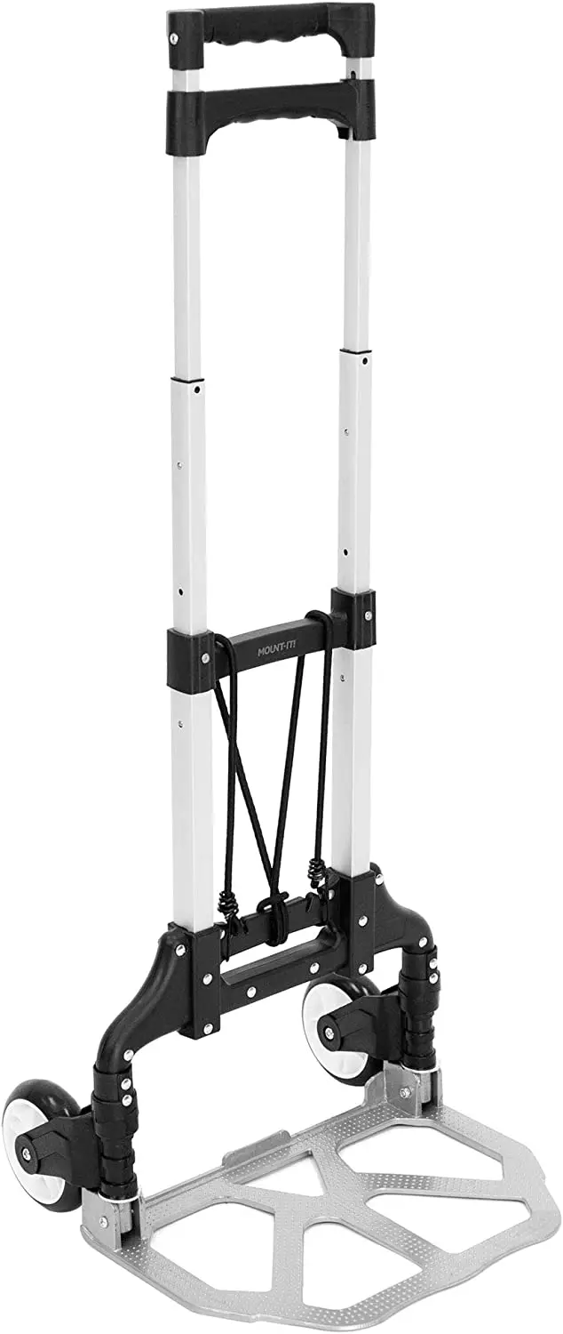 Folding Hand Truck and Personal Dolly 165 lb Capacity with Rubber Wheels and Telescoping Handle Aluminum Luggage Cart