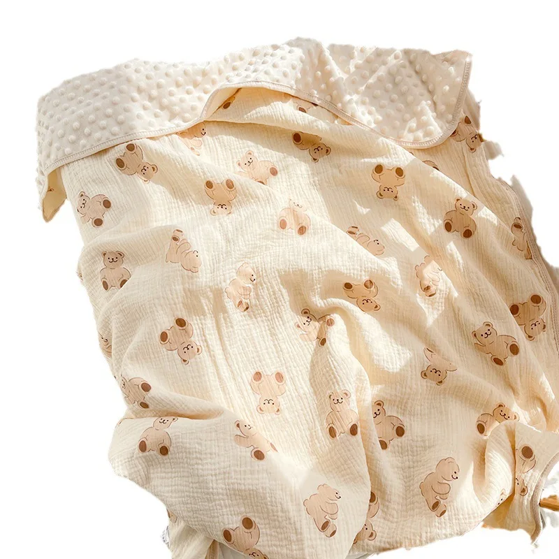 Wholesale 100% Organic Bamboo Muslin Soft and Cute Animal Dot Prints Muslin Baby Blanket for All Seasons