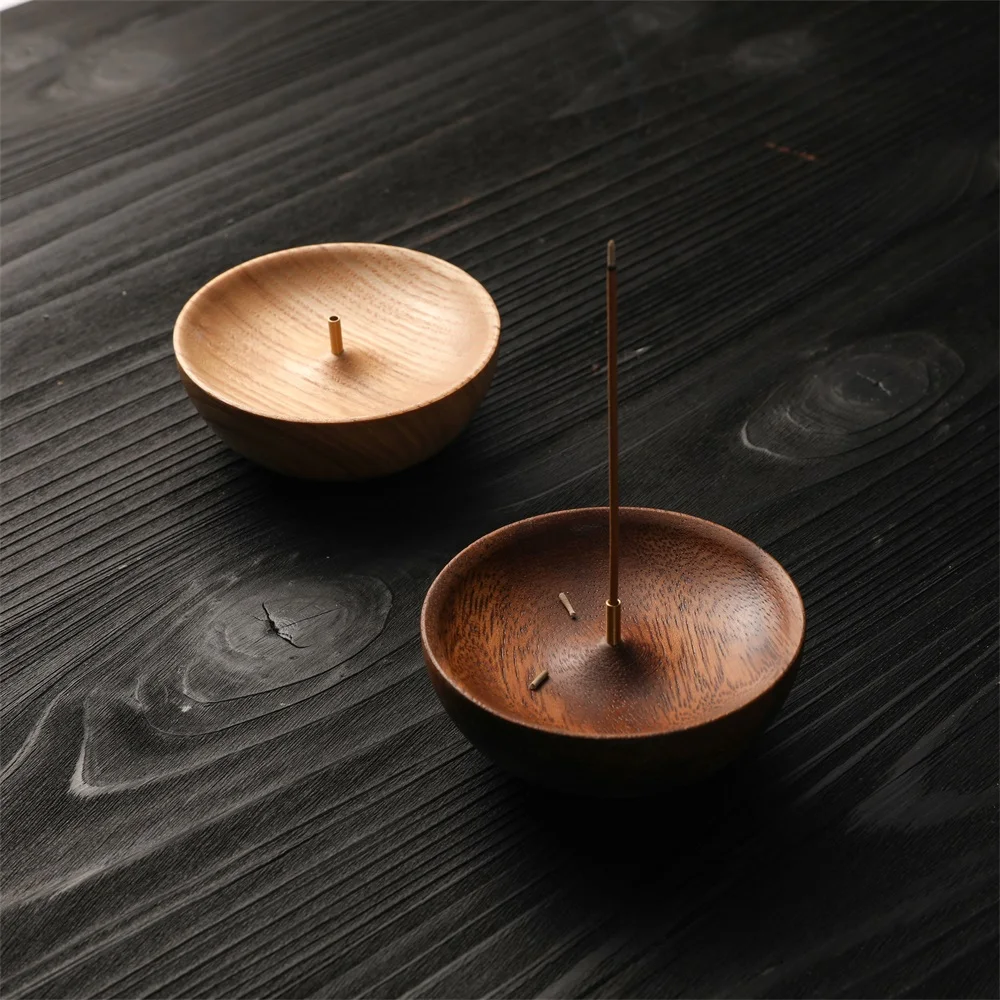 Maxery 2023 Solid Wood Base Incense Holder High Quality Walnut/Ash wood Brass Incense Stick Holder Home Decoration