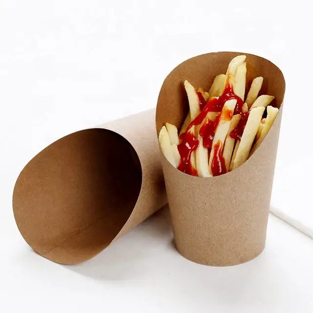 Printed Waffle Holder Packaging Paper Box  Wax Paper Cone For Crepes French Fries
