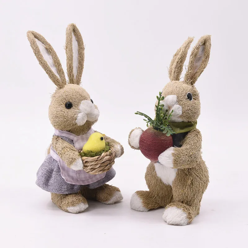 BSCI customized spring decoration straw rabbit craft easter bunny basket