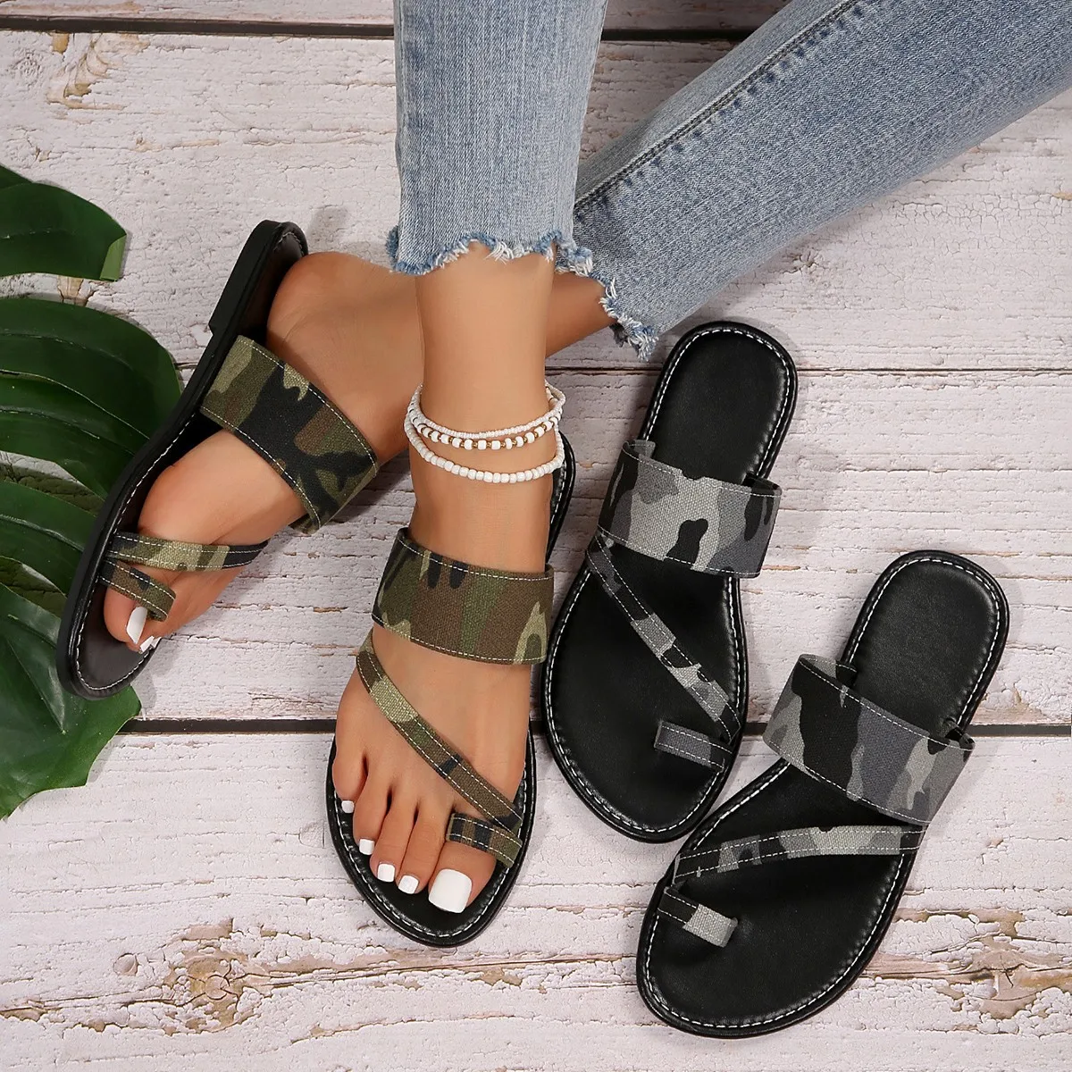 Foreign trade 2024 summer new design high quality flip-flops set toe breathable flat fashion retro lady slippers slides sandals