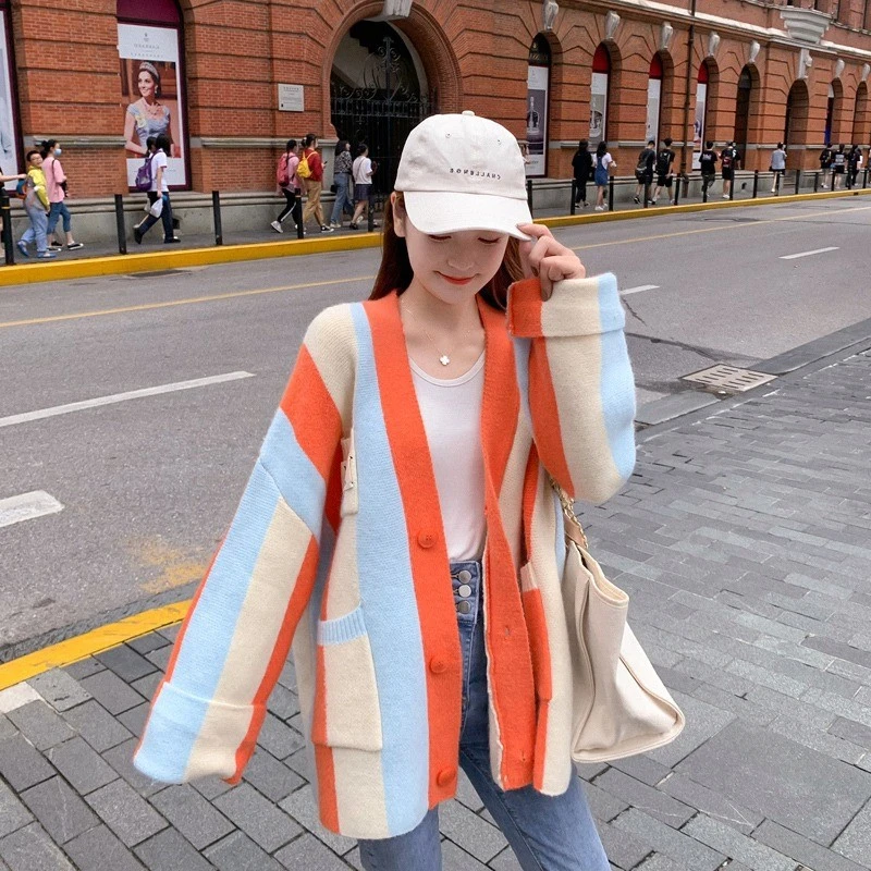 2023 fall new arrivals korean style luxury colorful woman fashion knitted knitwear jerseys cardigan jacket coat for ladies women