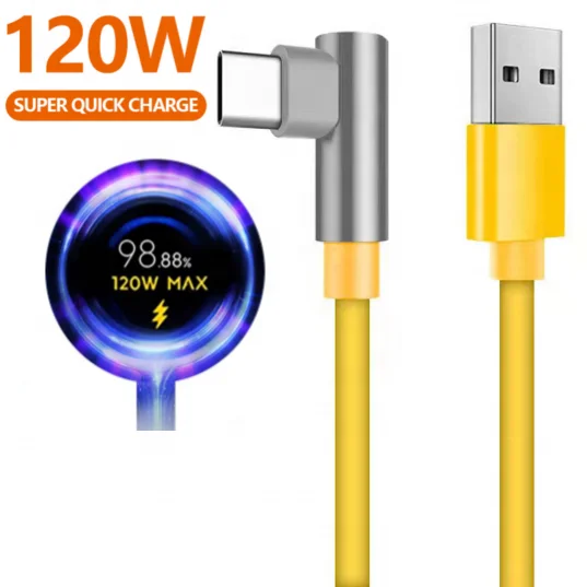 120W 90 Degree USB Type C Fast Charging Cable For Xiaomi Mi 12 Poco F4 GT X4 Pro 5G Blackshark 5Pro Redmi K50 Type-C Data Cord