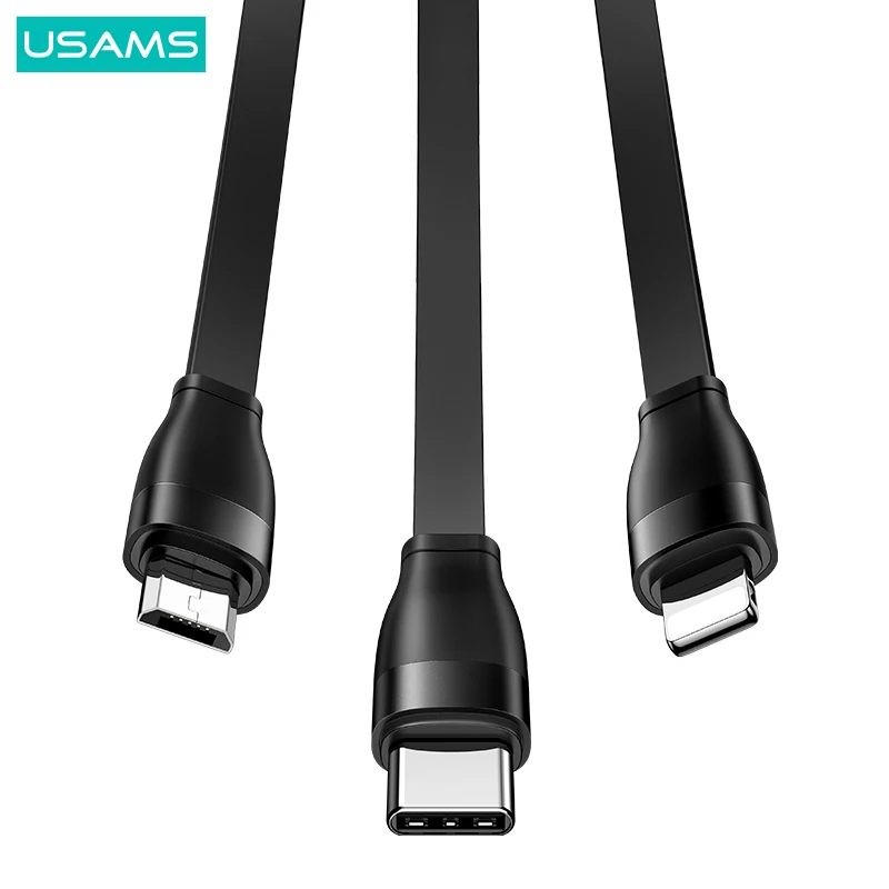 USAMS портативное Выдвижной зарядное устройство USB кабель OEM 3 в 1 Зарядка питания черный красный м для мобильного