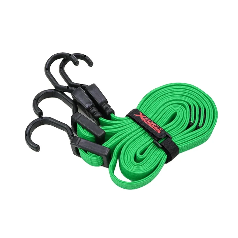 Motorcycle Accessories Cargo Strap Adjustable Fitness Flat Bungee Cord Strap with Plastic-Coated Metal Hooks