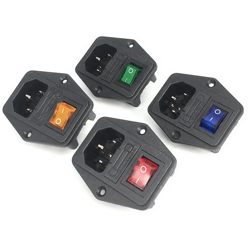 10A 250V AC power socket with rocker switch and fuse holder socket 3/4 Pin IEC 320 C14 electrical supplies socket