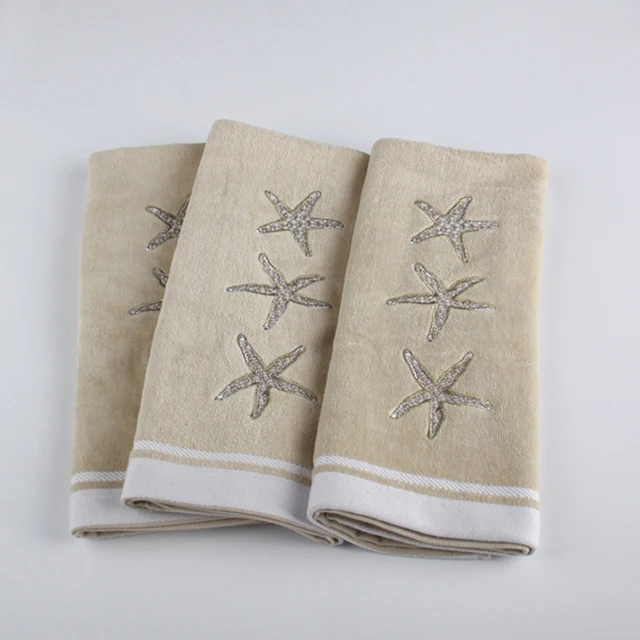 Professional durable cotton velour hand towel with Starfish embroidery Coastal series towel in American size