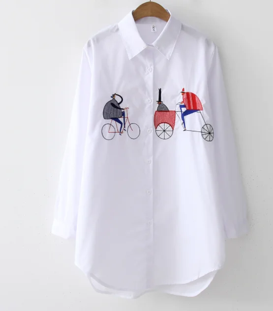 Spring Fall  Blusas Mujer Fashion Casual Embroidered Cotton   female ladies tops women Blouse