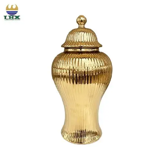 Customization Newest Electroplated Ceramic Flower Vase Luxury Style Golden White Ginger Jar for Home Decor Jar
