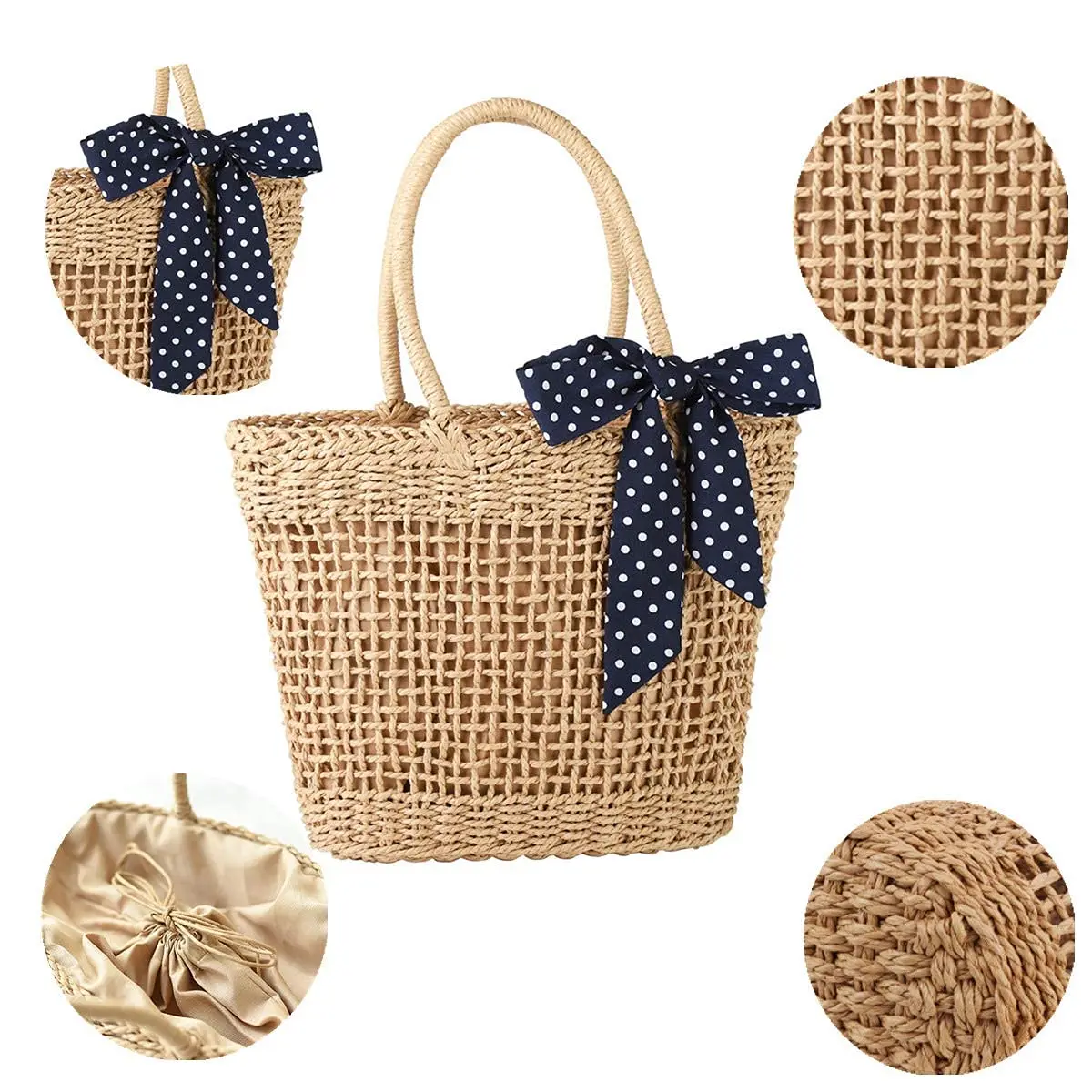 Summer Medium Satchel Hobo Woven Bag Foldable Beach Tote Basket Bags