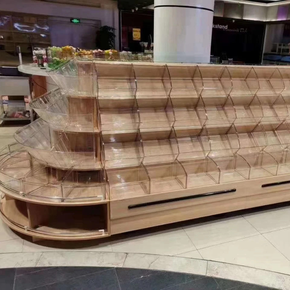 New Design Supermarket Rack Multi-layers Wooden and Iron Display Stand for Bread and Candy