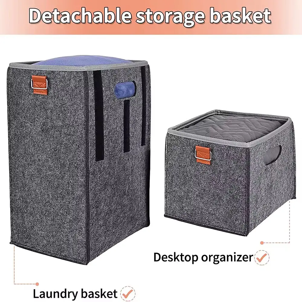 KUYUE Dark Grey Foldable Stair Step Storage Basket with Detachable Staircase Organizer Felt Material