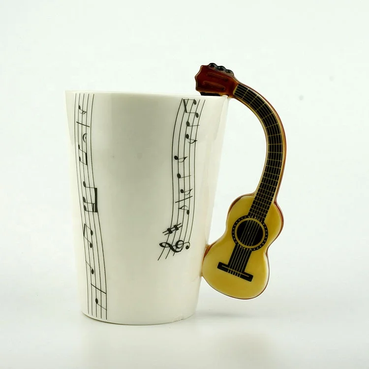 Creative unique design electric guitar musical instrument ceramic coffee mug with funny handle