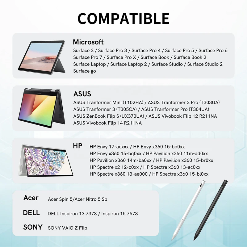 D-shaped body 4096 pressure-sensitive touch pen, compatible with Surface Pro 8 and Pro 7/Laptop Studio, palm rejection stylus