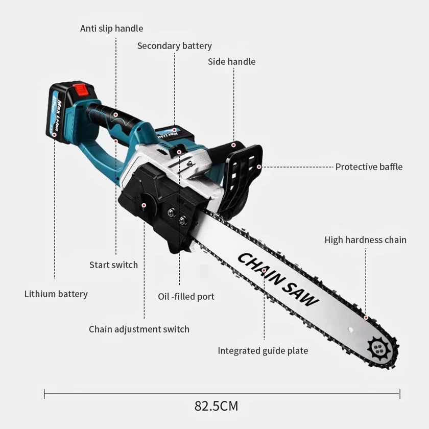 Durable 12 Inch Handheld Brushless Rechargeable Lithium Battery Handheld Chainsaw