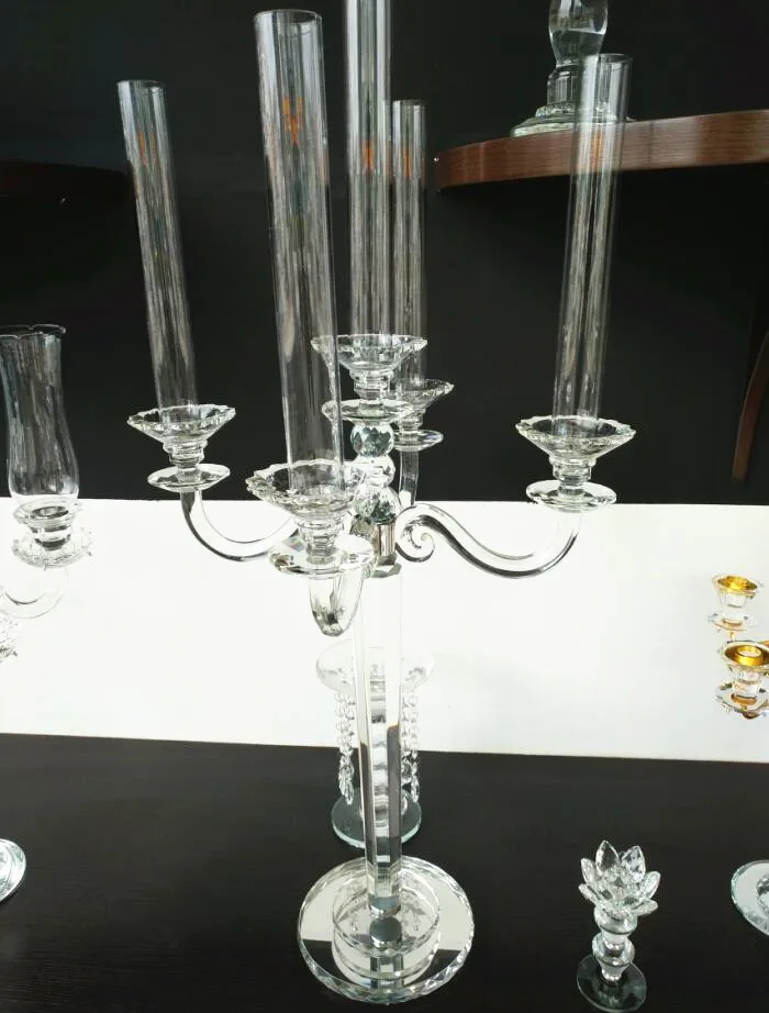 DEXI high glass tube wedding wholesale crystal 5 arm candelabra