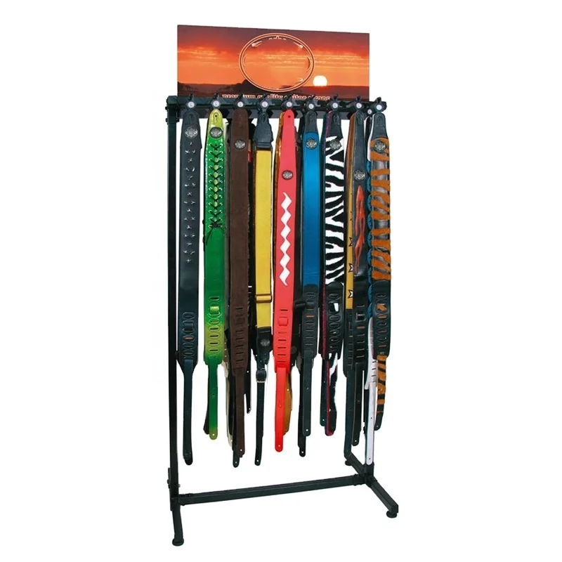 Custom retail music instrument store floor guitar strap metal wire display rack stand
