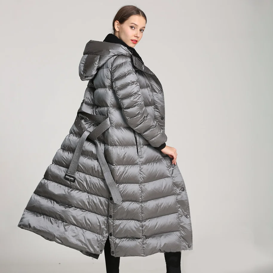 QIUCHEN QC22001 winter women white duck down thick slim-fit coat long knee-length soft comfortable warm windbreaker