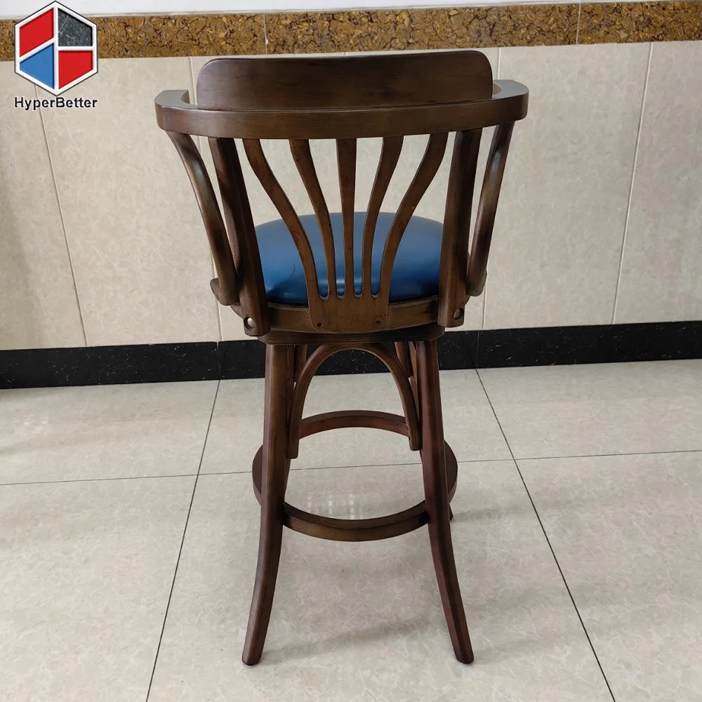 Classic leather seat solid wood nordic bar stool