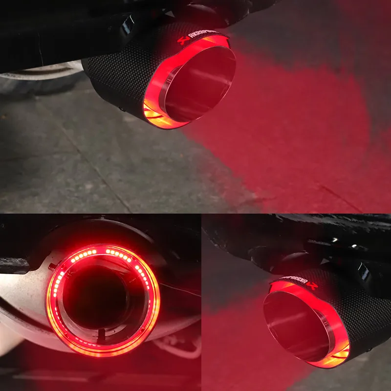 Carbon Fiber Universal Car Led Exhaust Muffler Tip Tail Pipe Red/blue Light Car Refit Single Outlet Straight Throat Exhaust Pipe