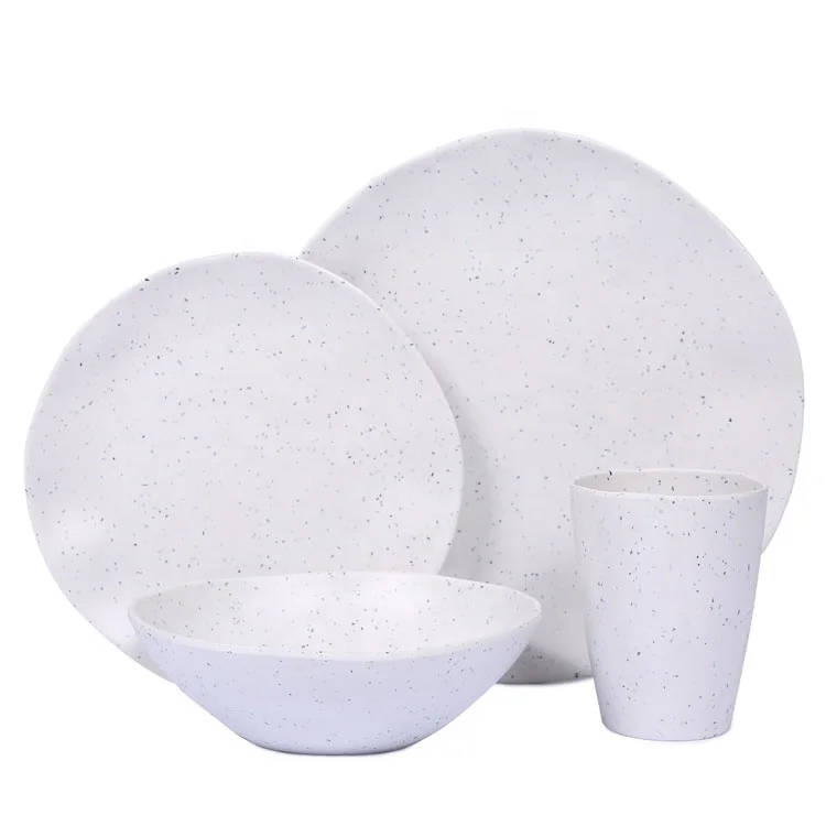 Wholesale popular white color Outdoor Melamine Dinnerware Set Plates Bowls Set For 4 person