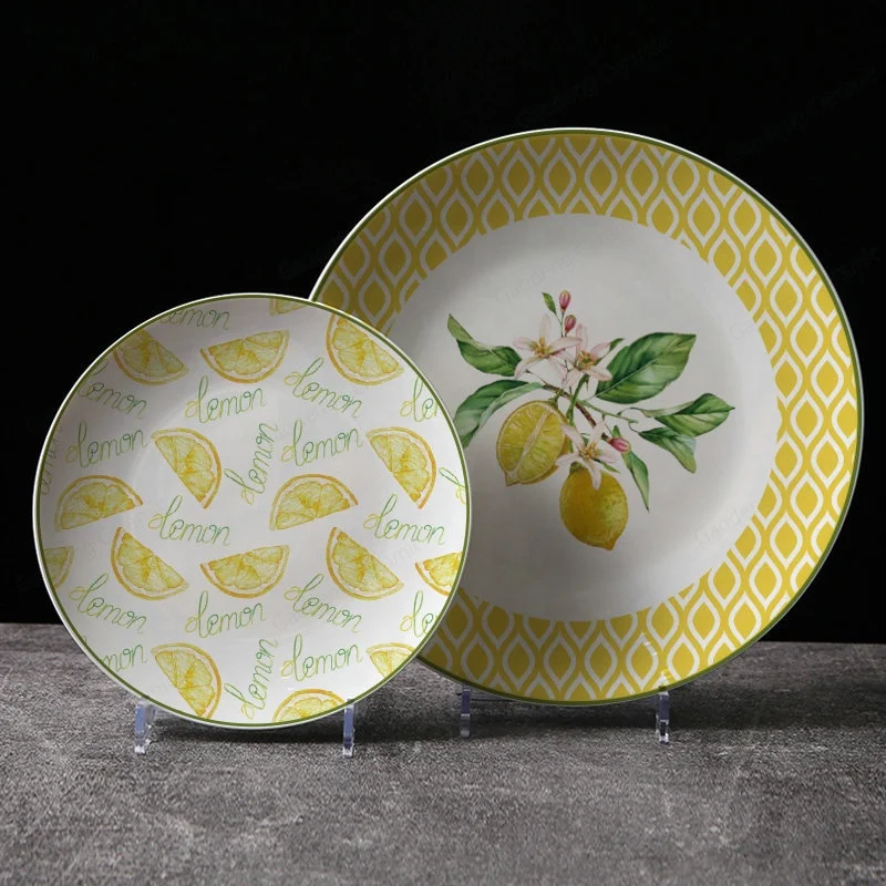 Lemon Design Customization OEM Stoneware Plate Dinnerware Porcelain Dishes Ceramic Lemon Plates