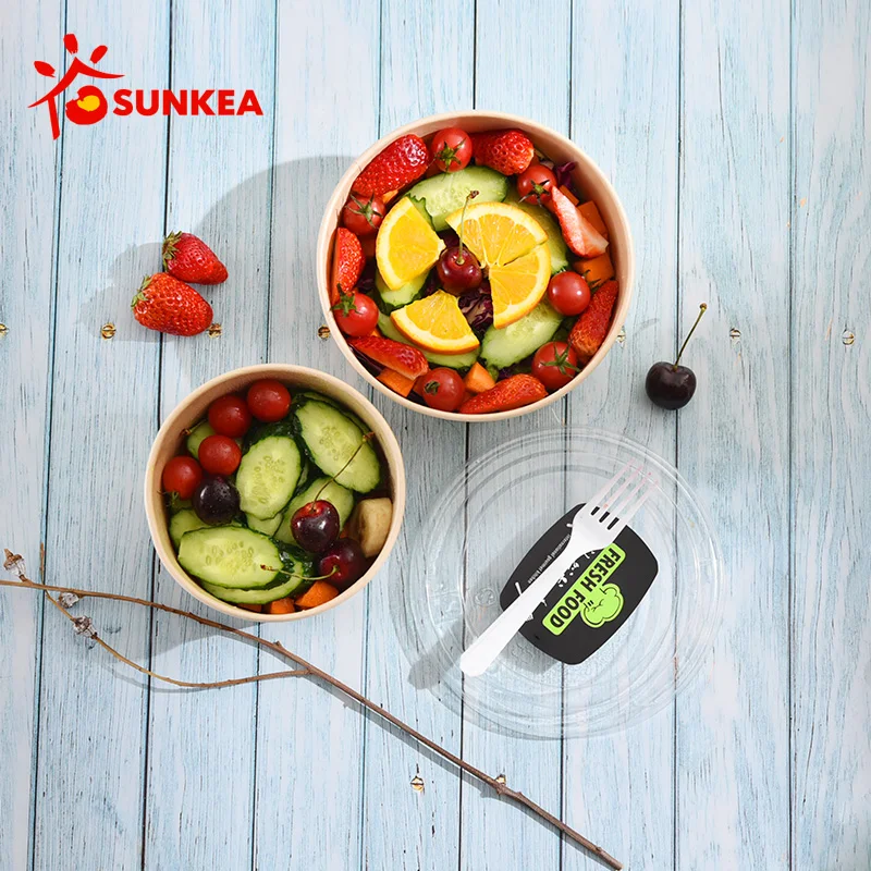 ODM/OEM Emballages Alimentaires Round Brown Biodegradable Eco-Friendly Take Away Salad Fast Kraft Paper Packaging Bowl