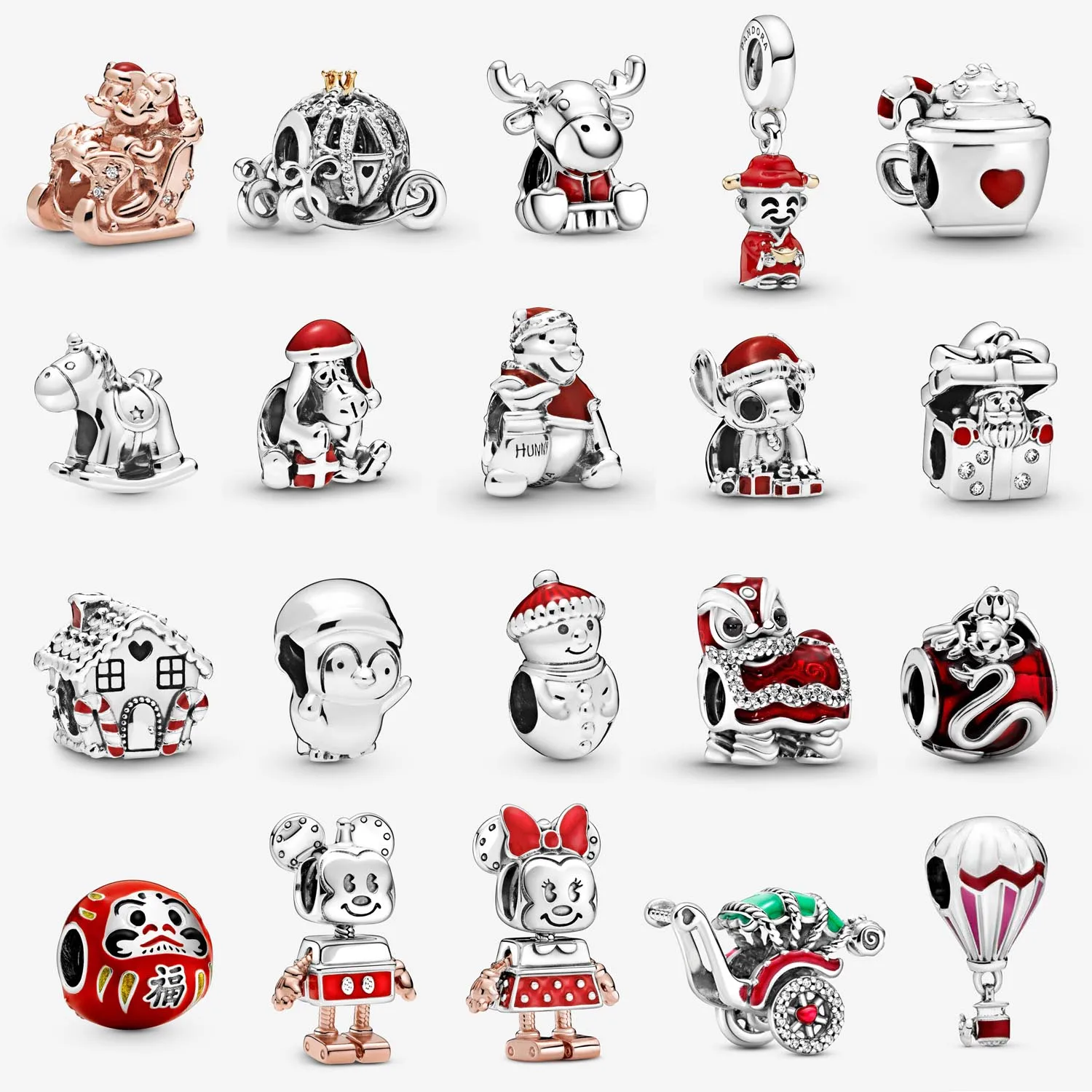 Hot sell 925 Silver  Fashion Christmas Tree Charms Crutch Candy Scavenger  Santa Claus Pendant Fit for pandora Bracelet