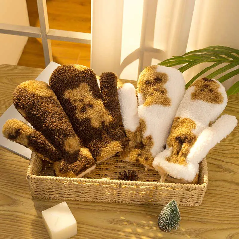 Gloves Female Winter Plus Cashmere Student Cute Bear Cotton Gloves Korean Version Of The Net Red Thick Mitten Plush Gloves