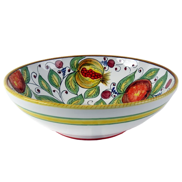 30CM / 11.8IN CERAMIC ROUND BOWL WITH PEAR, APPLE, LEMON AND POMEGRANATE DESIGN HANDMADE IN ITALY