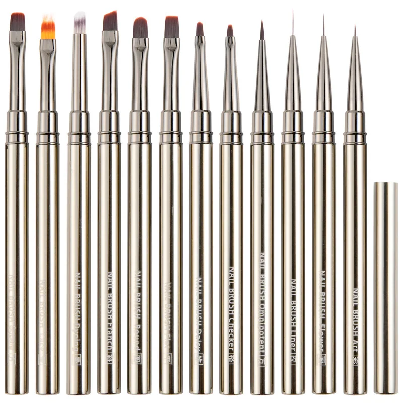 Large Flat round Head Gradient UV Gel Liner Brush Set for Nail Art Premium Nail Brush Set