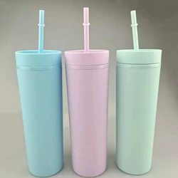 Personalized Promotional Double Wall Plastic Stadium Cup Gift Water Bottle Plastic Acrylic Skinny Tumbler Matte