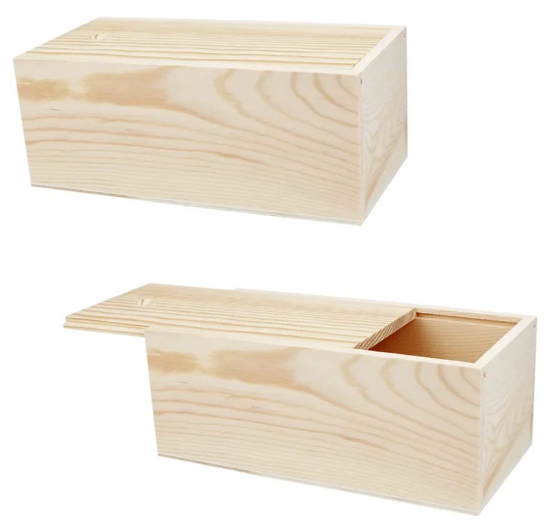 Unfinished Wood Storage Box with Slide Lid,Blank Natural Wood Box Case Container for Christmas,Wedding,Party,Gift Jewelry Box