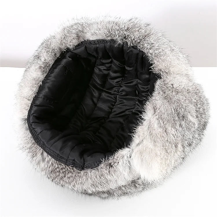 Men russian winter hat real fur leather with rabbit fur earmuffs sheepskin hat