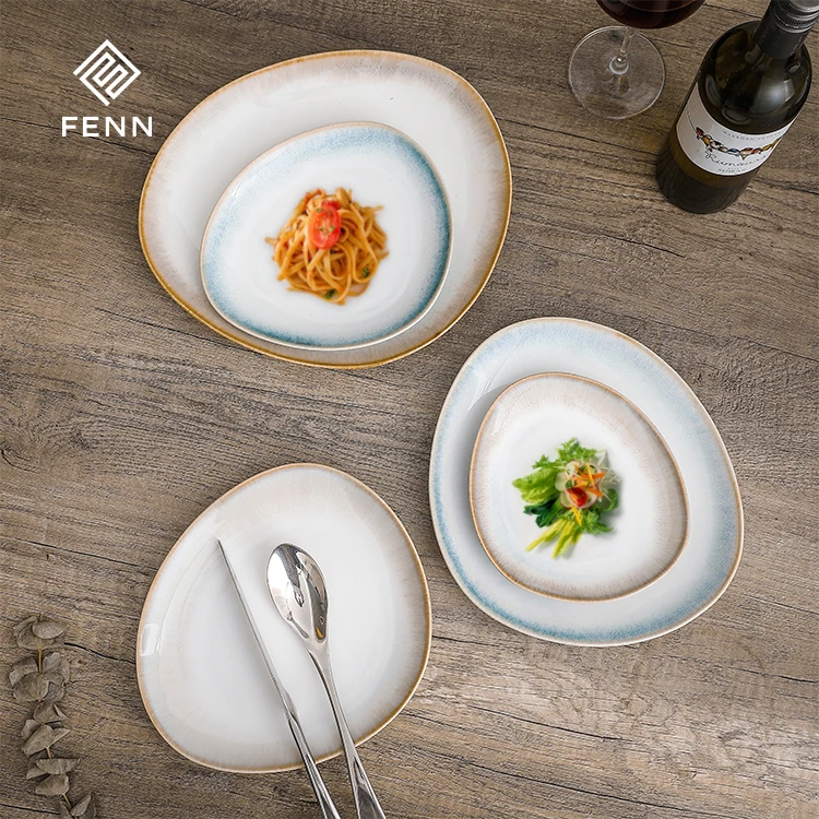 European Style Irregular square shape Porcelain dinner Plate & dishes luxury plates ceramic for Wedding Restaurant Use