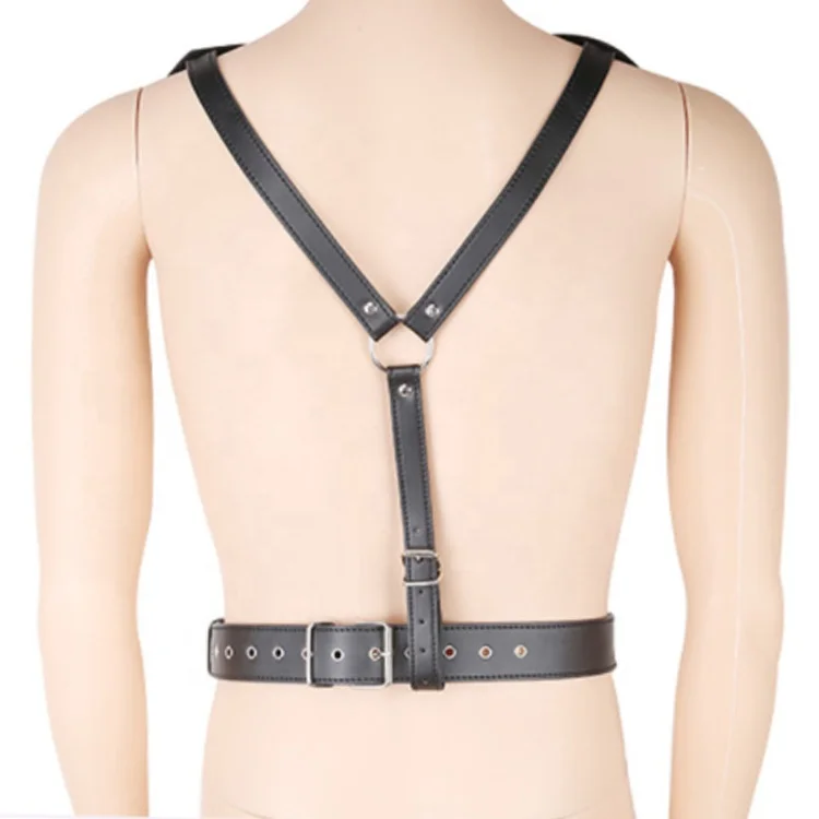 High Quality Leather Bound Black Belt Bondage Garment Male Penis Ring Restraint Slave Game Tools