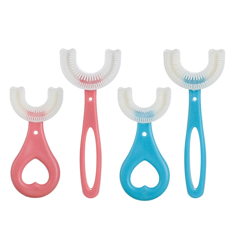 Wholesale Amazon BPA Free Enfant 2 Pack Soft Manual Training 360 Oral Teeth Cleaning Design U-Shaped Toothbrush