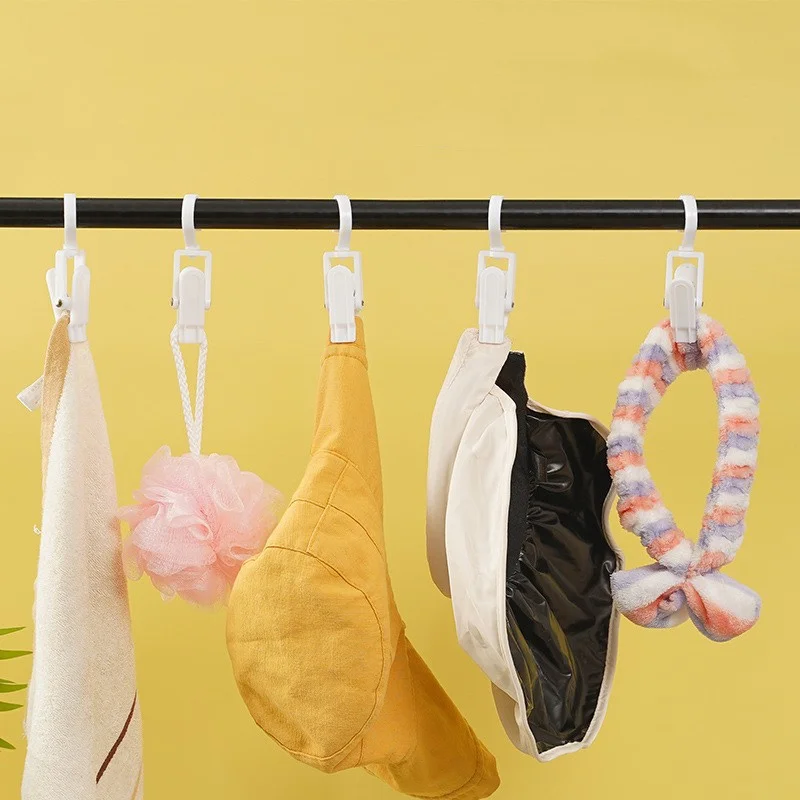 Laundry Hooks with Clips Super Plastic Home Travel Swivel Hanging Hanger Closet Organizer Clamps Socks Boot Bras Towels Hook