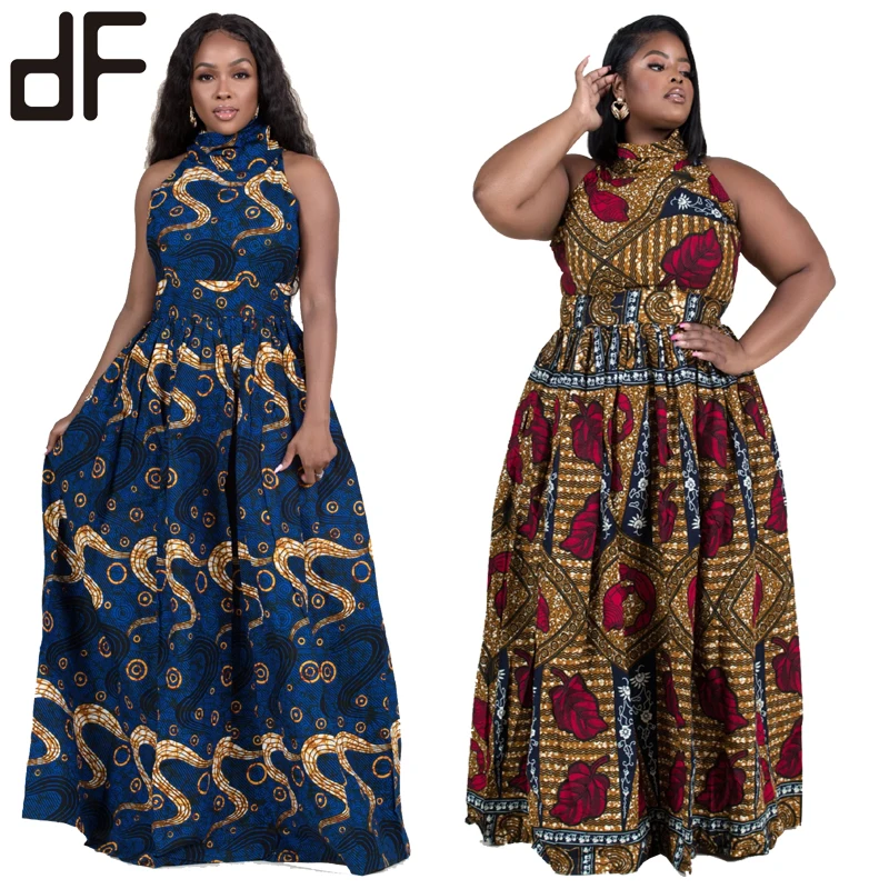 Новый стиль Kente вощеное Африканское платье кайтэ дизайн с лямкой на шее без рукавов Женская этническая одежда Дашики