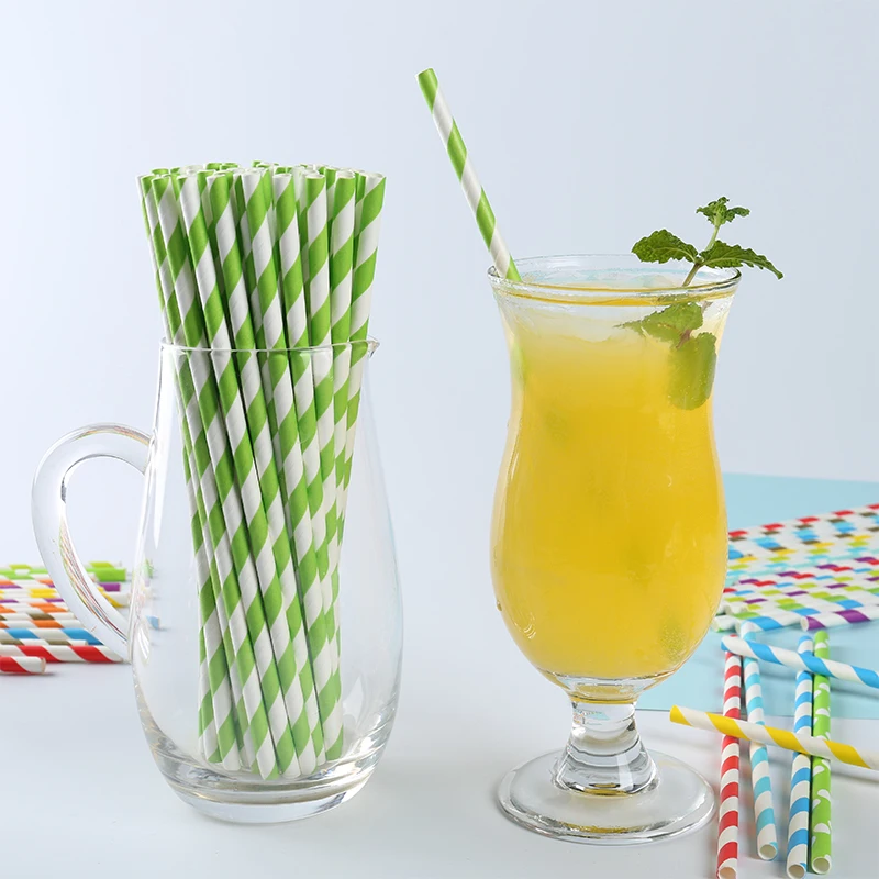 Wholesale Colored Christmas Paper Straw Food Grade Disposable Colorful Striped Paper Drinking Straws