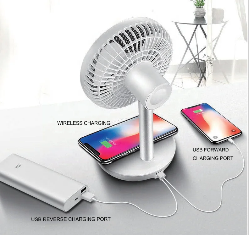 Portable 5V copper DC motor personal desk fan 6 inches outdoor fan with wireless charging function 8000mA