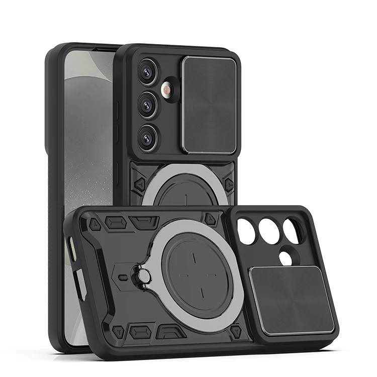 For Samsung Galaxy S25 case fundas para celular camera slide cover mobile phone case with round kickstand