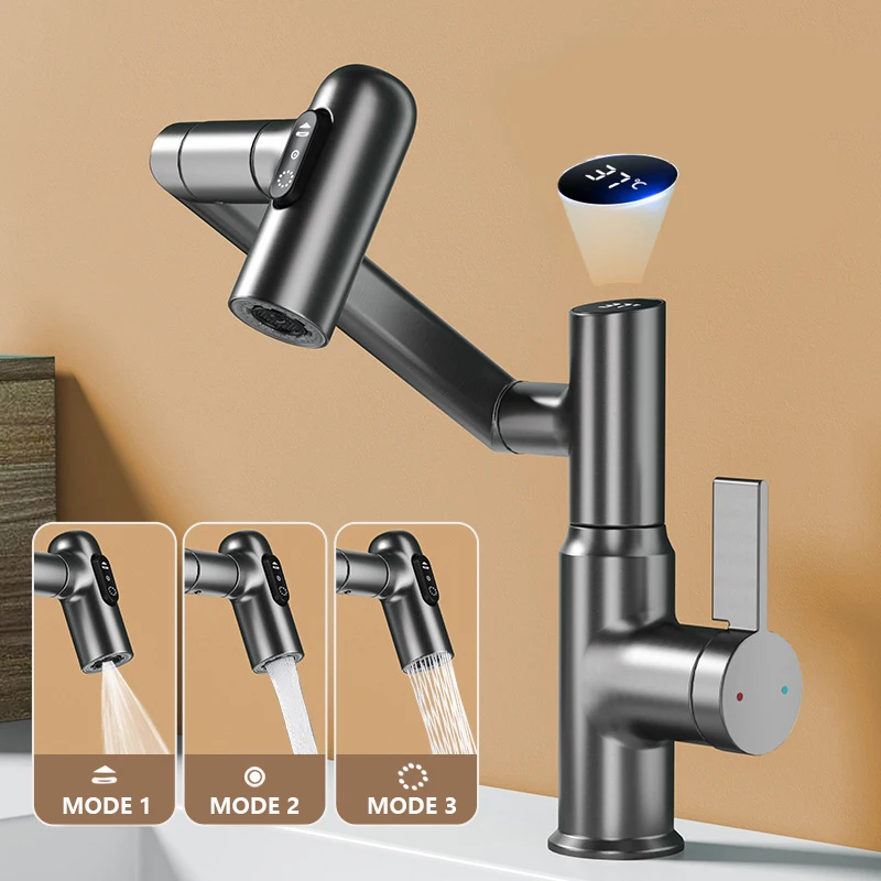Digital Display LED Basin Faucet 360 Rotation Multi-function Stream Sprayer Hot Cold Water Sink Mixer Wash Tap For Bathroom