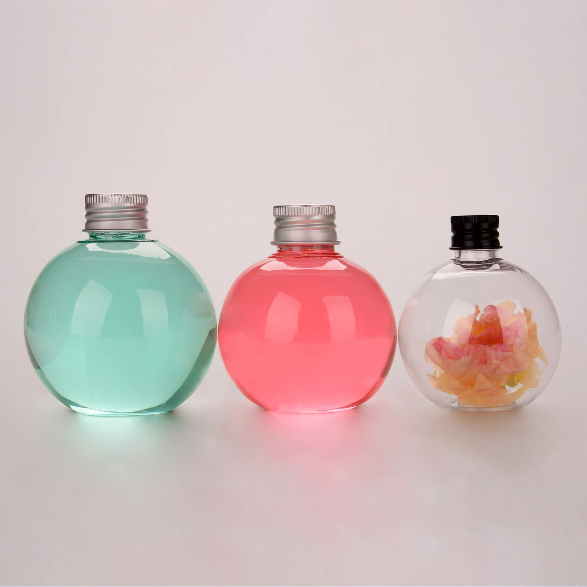 Food Grade Transparent 100ml Custom Logo Round Sphere Ball Shape Plastic Juice Bottles For Beverage PET Packaging With Screw Cap