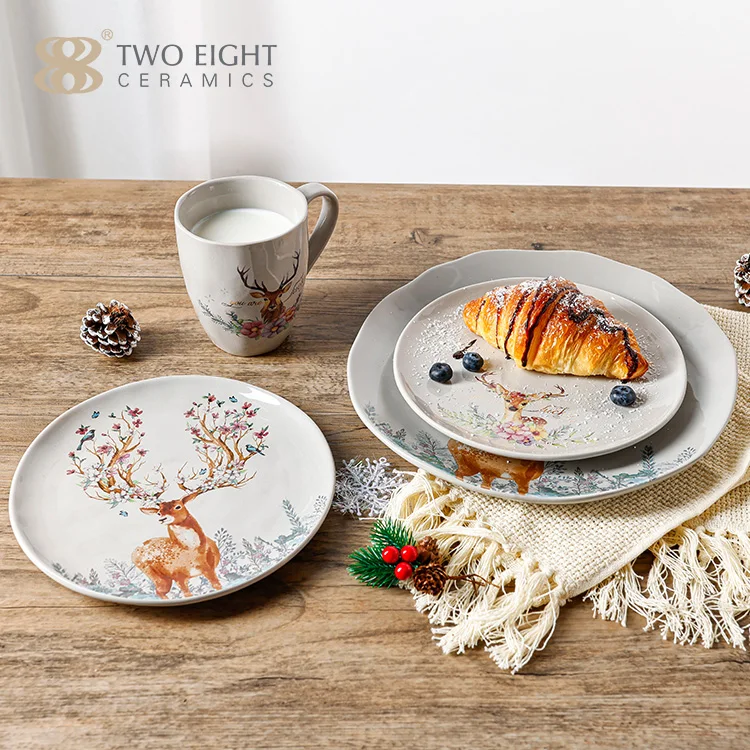 Best-selling Party Christmas Ceramic Plates porcelain coffee mugs Tableware Crockery Dinner sets dinnerware