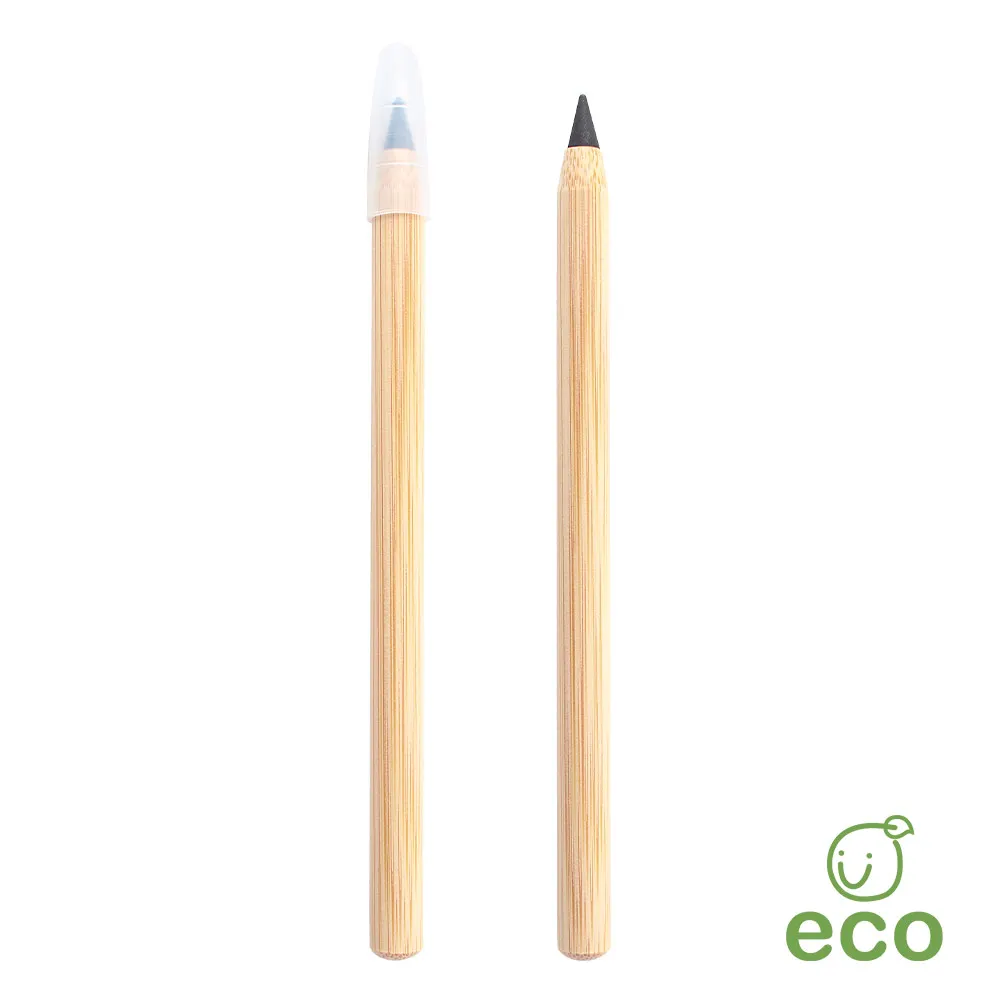 customized laser engraved logo eco friendly Bamboo wood inkless pen and pencil for students with cap and eraser
